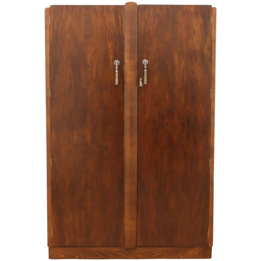 English Art Deco Vintage Figured Walnut Armoire, Wardrobe, or Closet #45423 For Sale on Ruby Lane added by Bluestocking Interiors