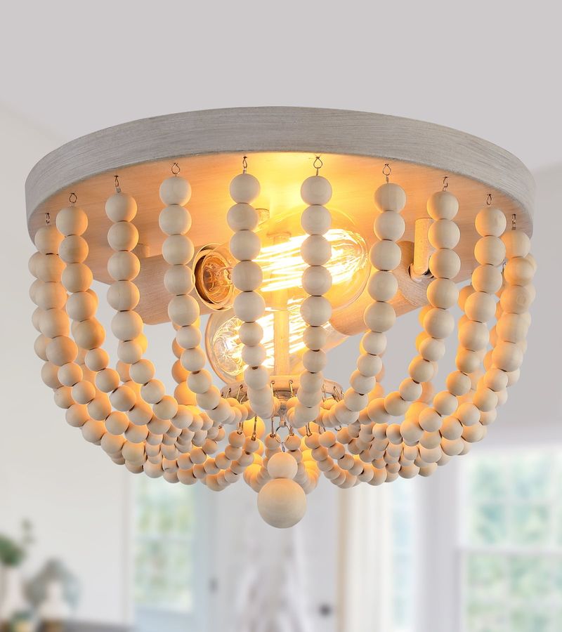 Q&S Boho Chandelier Wood Beaded Flush Mount Ceiling Light Fixtures for Nursery Baby Bedroom Kitchen Hallway,Oak White Finish,2-Lights - Walmart.com added by Theresa Gallagher