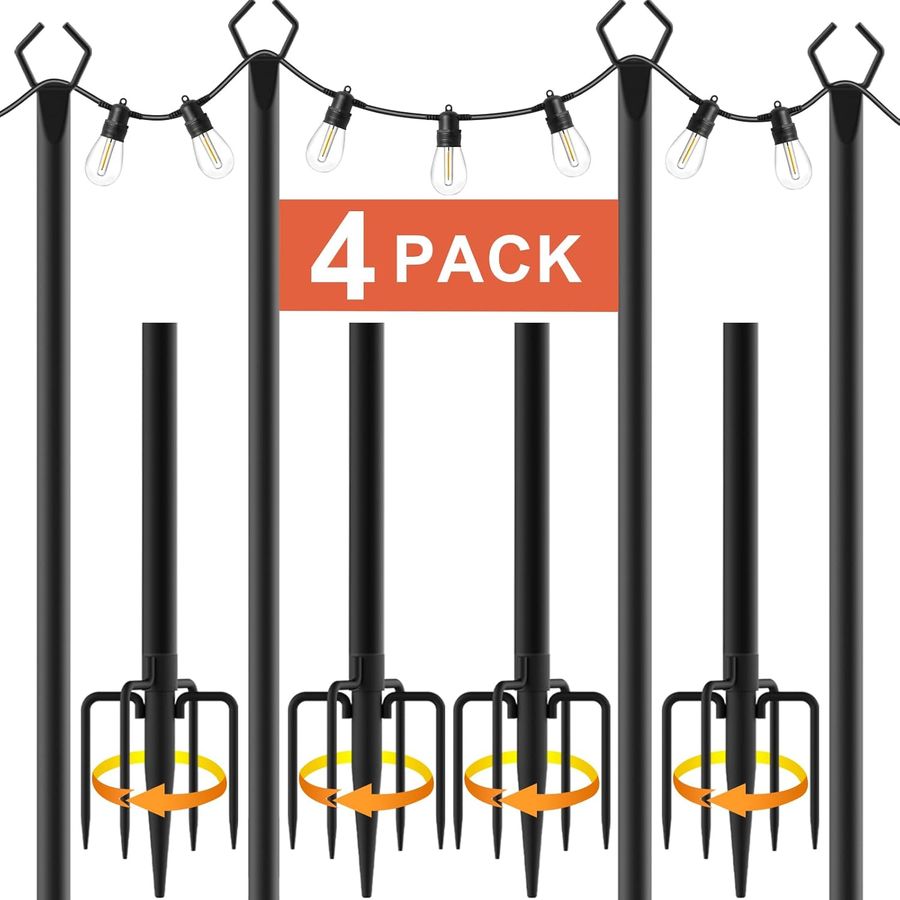10Ft String Light Poles 4 Pack,Light Poles for Outside Lights,Outdoor with Fence Brackets Hanging Lights,Metal Stand Deck Patio Backyard added by sallie tyler