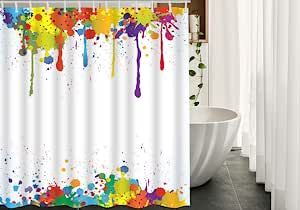 Moslion Shower Curtain Colorful Ink Splash Paint Brush Vivid Color Yellow Purple Orange Green Blue 72Wx84H Inch Fabric Shower Curtain Waterproof Bathroom Shower Curtains Polyester added by Spoak Member