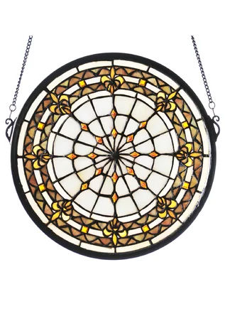 Astoria Grand Tiffany Fleur-De-Lis Medallion Stained Glass Window | Perigold added by Ali Dyer