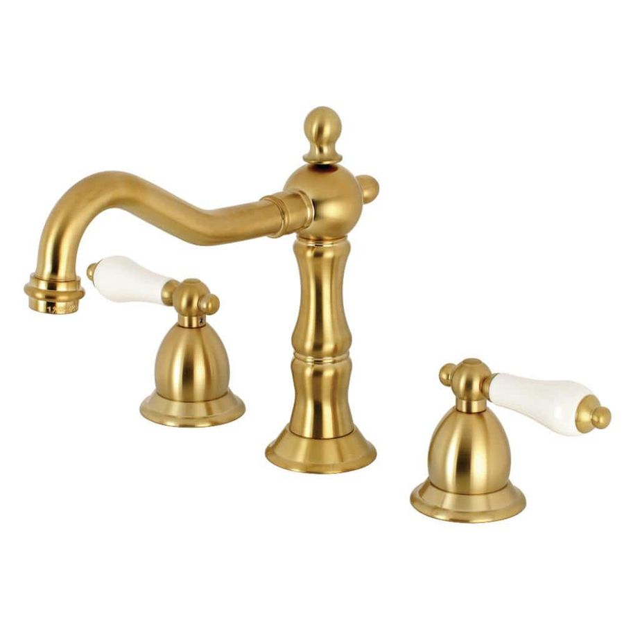 Kingston Brass Victorian Polished Lever 8 in. Widespread 2-Handle Bathroom Faucet in Brushed Brass HKS1977PL - The Home Depot added by rebecca castro