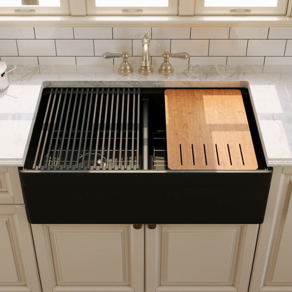 33" L X 20" W White Fireclay Double Bowl Workstation Farmhouse Kitchen Sink with Cutting Board And Dish-Drying Rack added by Ashley Bottassi