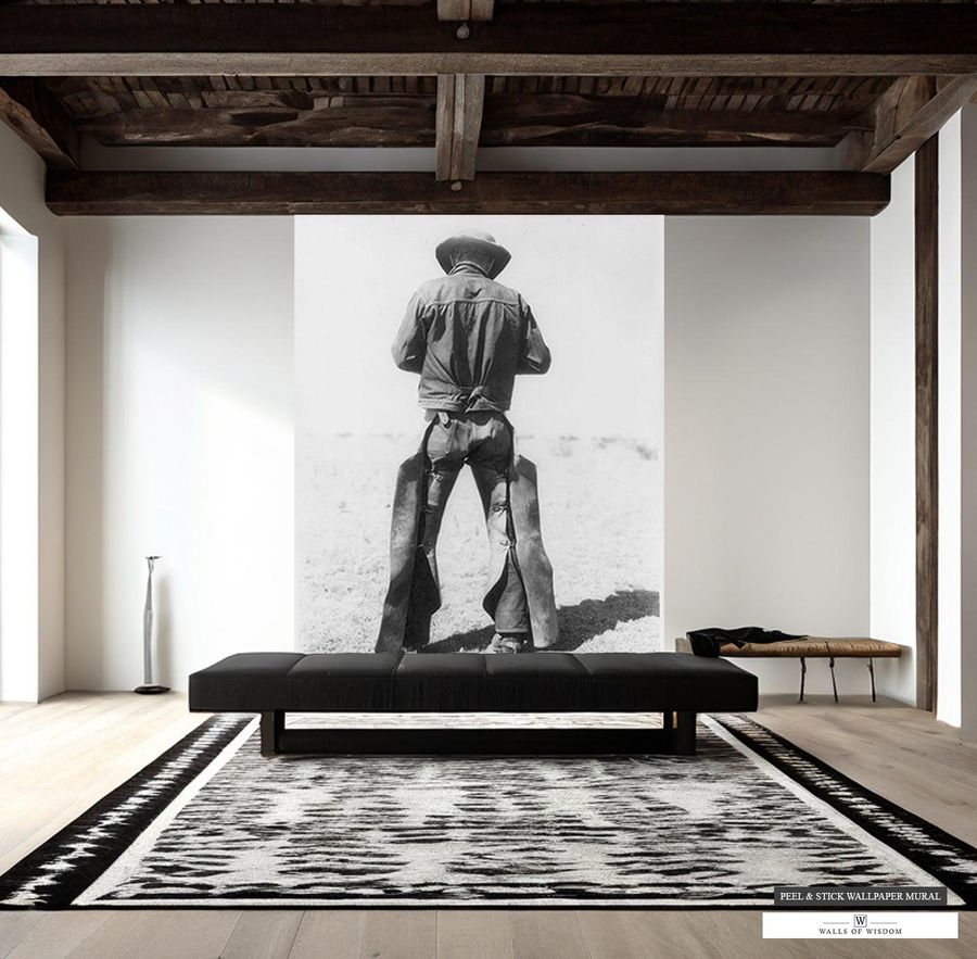 Texas Cowboy in Chaps Wallpaper Mural - Vintage Photo Black & White Western Decor added by sallie tyler