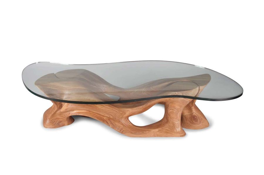 Amorph Crux Coffee Table, Solid Wood, Organic Shaped Glass added by Spoak Member