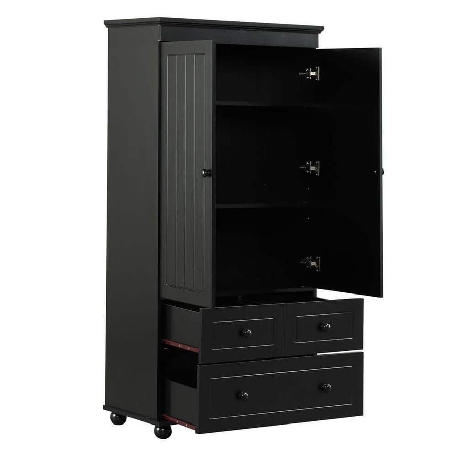30.6 in. W x 15.8 in. D x 62.7 in. H Black Linen Cabinet Tall Storage Cabinet with 3 Drawers for Bathroom/Office PPPPPB - The Home Depot added by Lily Wood