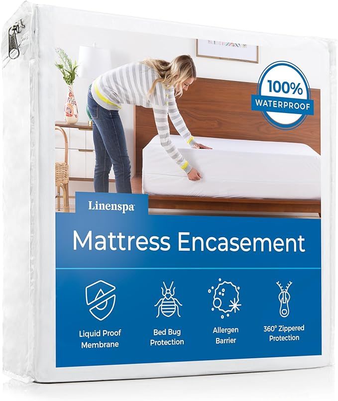 Linenspa Zippered Mattress Encasement - Waterproof & Bed Bug Proof - Premium Noiseless & Absorbent Cover – Queen, White added by sophia lin