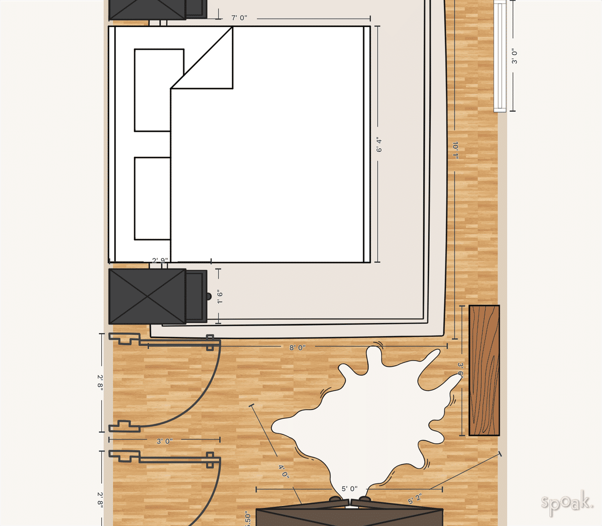 Rectanglar Primary Bedroom Layout designed by Jennifer Gallino