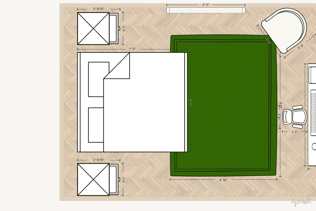Rectanglar Primary Bedroom Plan designed by Sheera Siegel