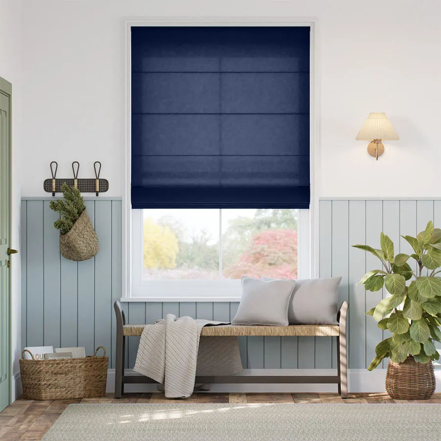 Custom-Fit Light Filtering Roman Shades - Raven Navy w Blackout Liner, Cordless Lift Inside Mount added by Kate Lynn Nemett