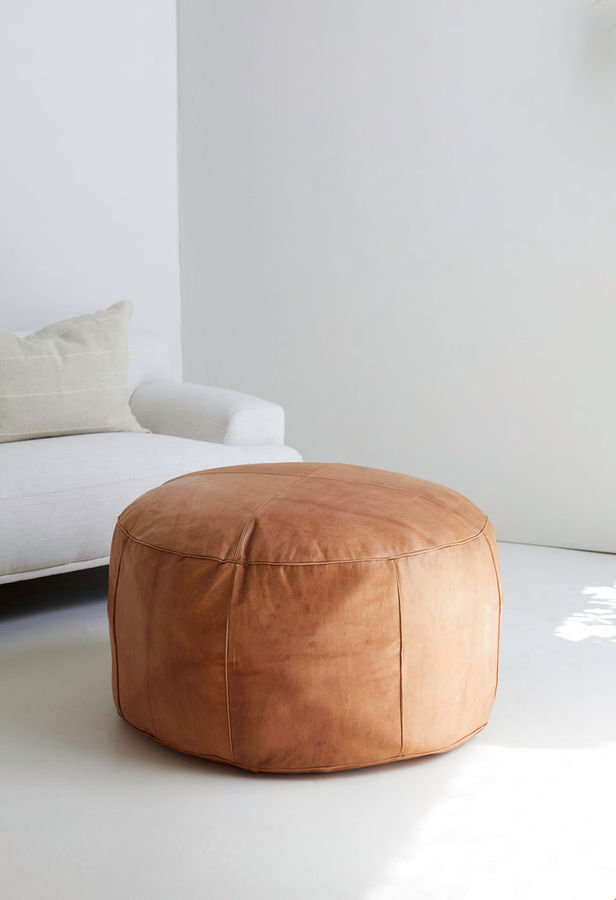 Round Leather Ottoman Pouf, Sand, Big added by Kate Lynn Nemett