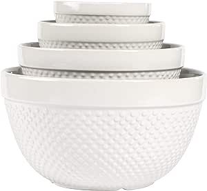 Tabletops Gallery Hobnail Style 4 Piece Classic White Stoneware Nesting Mixing Bowl Set for Baking and Cooking added by Kaci Chesser McCombs