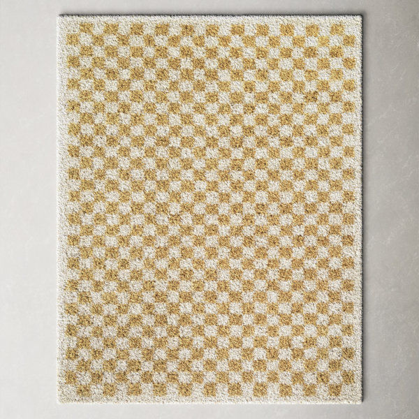 Akarsh Walker Checkered Mustard/Cream Plush Shag Area Rug added by Emily Monsees