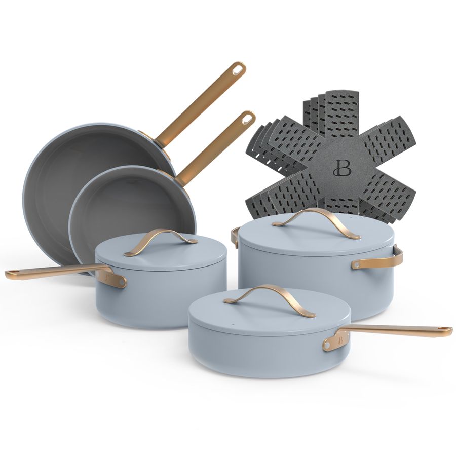 Beautiful 12pc Ceramic Non-Stick Cookware Set, Cornflower Blue by Drew Barrymore - Walmart.com added by Erica Ramon