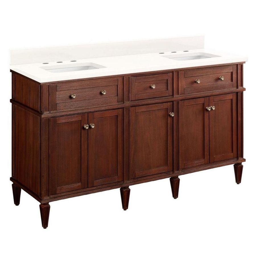 60" Elmdale Double Vanity for Rectangular Undermount Sinks-Antique Brown-Carrara 8"-Wh Sinks added by Kate McKay Designs