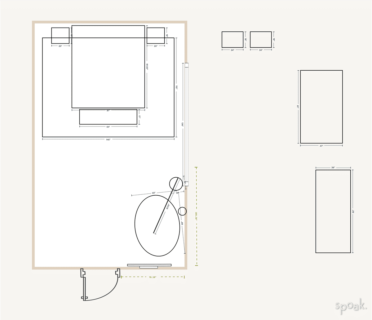 Large Rectanglar Bedroom Plan designed by Caitlin Stoner