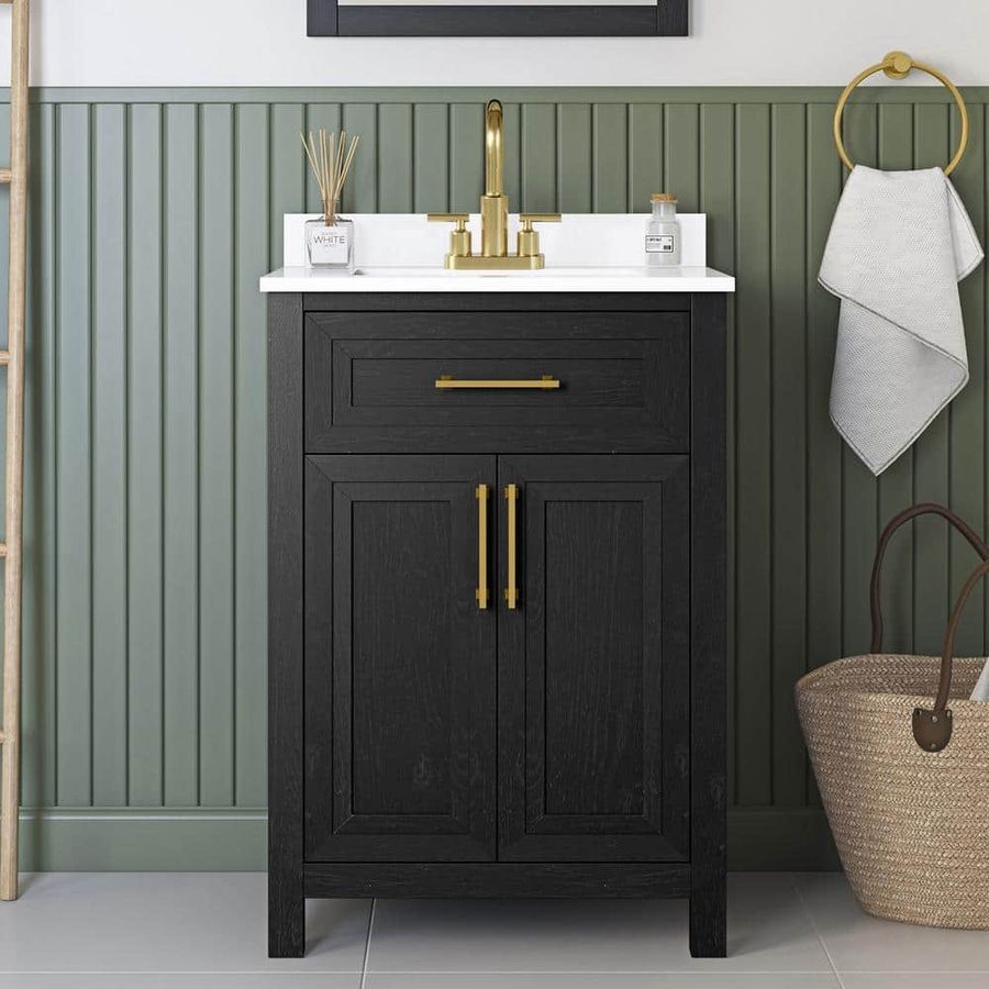 Home Decorators Collection Beaufort 24 in. Single Sink Ebony Wood Bath Vanity with White Engineered Stone Top (Assembled) Beaufort 24EW - The Home Depot added by Lexi Miller