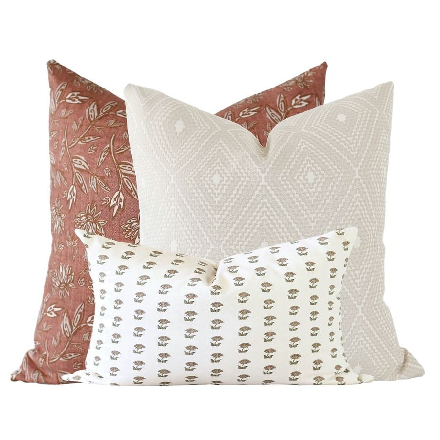 Pillow Combination Set, Terracotta Floral Pillow, Rust Pillow, Modern Farmhouse, Diamond Pattern Pillow, Designer Pillow Covers - Etsy added by KATHERINE ECK