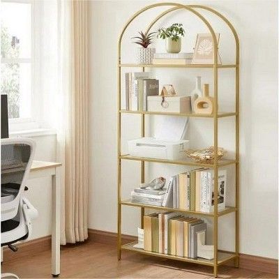 VASAGLE 5-Tier Gold Bookshelf Display Storage Shelf Modern Bookcase with Metal Frame for Bedroom Living Room Golden added by Alethia Vitale