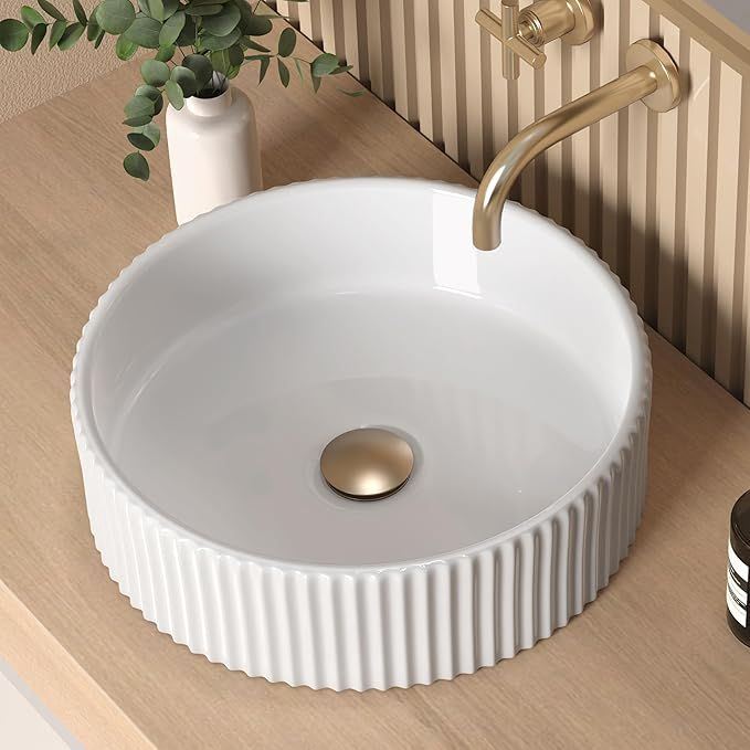 KES Bathroom Vessel Sink, 15.8 Inch White Vessel Sink for Bathroom, Bowl Sink, Above Counter Sink, RV Bathroom Sink, Round Ceramic Countertop Modern Sink for Cabinet Lavatory Vanity Porcelain, BVSC129 added by Jamie Moon