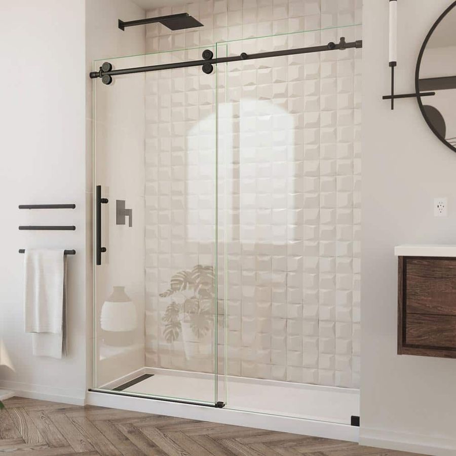 DreamLine Enigma XO 56 60 in. W x 76 in. H Frameless Sliding Shower Door in Matte Black Stainless Steel SHDR61607620-09 - The Home Depot added by Tyanna Veltman