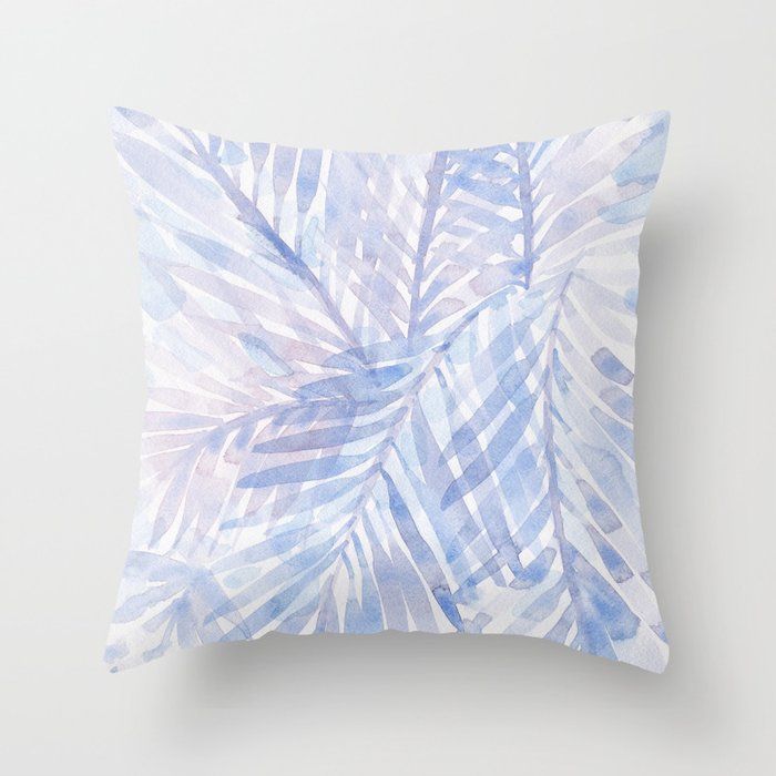 Muted Blue Palm Leaves 02 Throw Pillow by Kristen Laczi Watercolors added by Amanda Manganaro