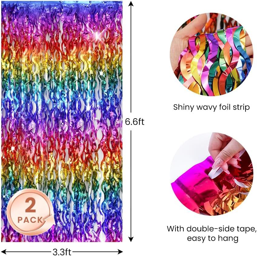 Shiny Wave Metallic Tinsel Foil Fringe Curtains 3.3x6.6ft Colorful Streamer for Party Decorations Birthday Wedding Graduation Baby Shower 2 Packs added by Amy Burrell