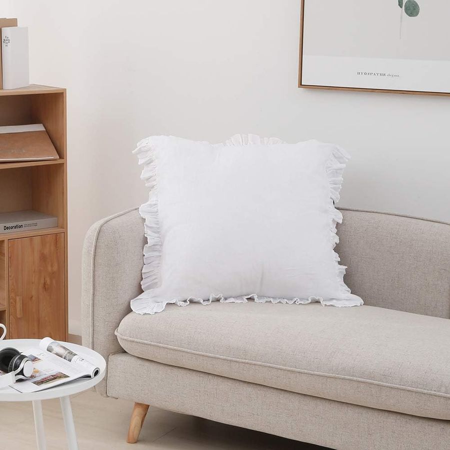 Simple&Opulence 100% Linen Stone Washed Euro Sham with Ruffle 26x26 Inch Pillow Cover Set of 2, Home Decoration Pillow, Soft and Breathable, White added by Jennifer Hickey