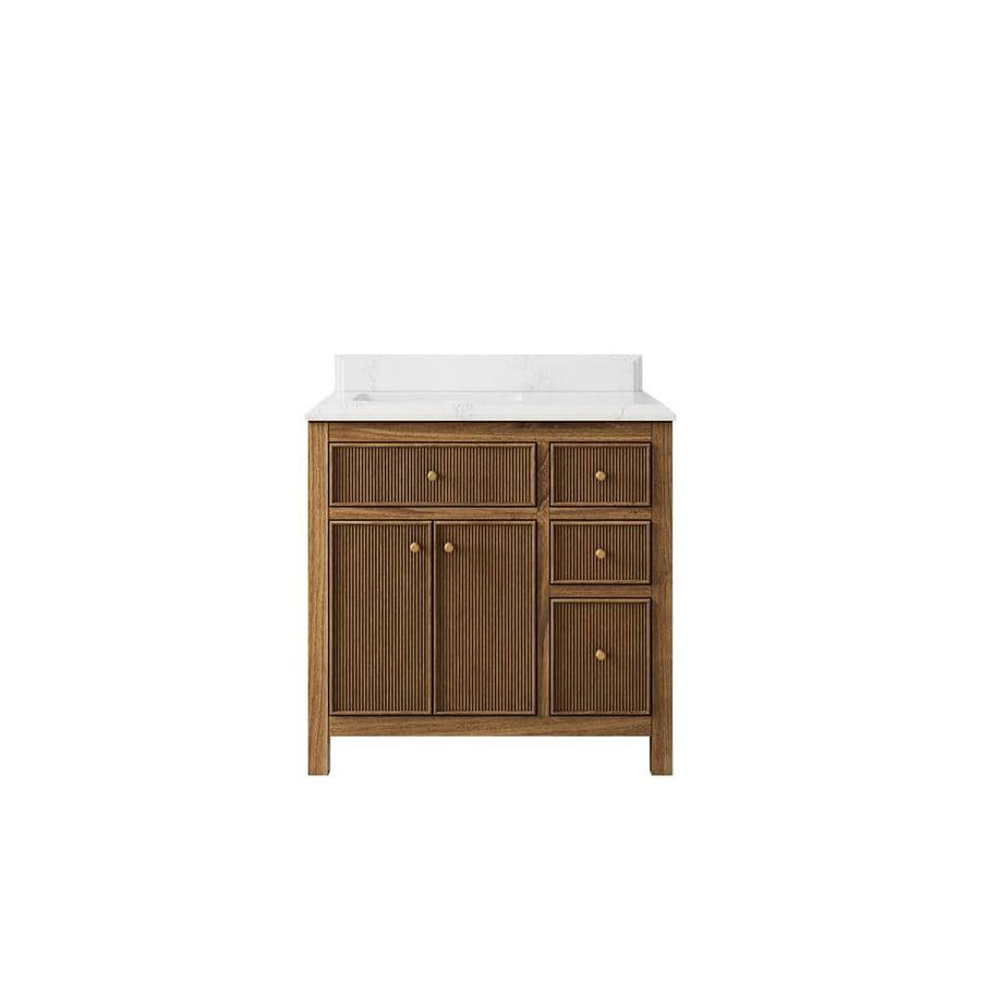Willow Collections Sonoma Teak 36 in. W x 22 in. D x 36 in. H Left Offset Sink Bath Vanity in Dark Teak with 1.5 added by Bethesda Contracting