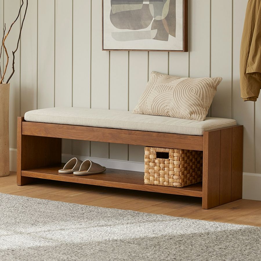 Cassie Taupe Chenille Smoked Oak Bench added by Sarah Rose