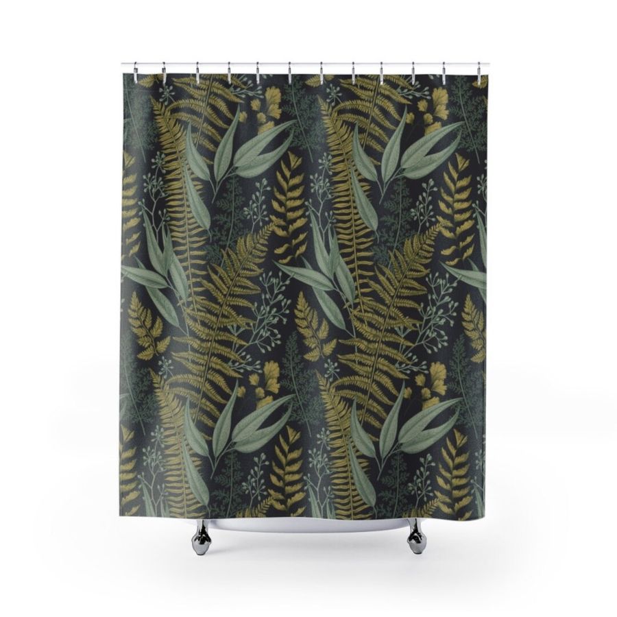 Dark Botanical Shower Curtain Fern Leaves Botanical Bathroom - Etsy added by Katie Carpenter