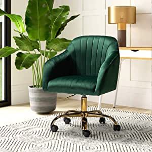 HULALA HOME Velvet Home Office Desk Chair, Modern Cute Computer Task Chair, Wheels Swivel Height Adjustable Upholstered Vanity Chair for Women, Girls (Gold Base, Green) added by Spoak Member