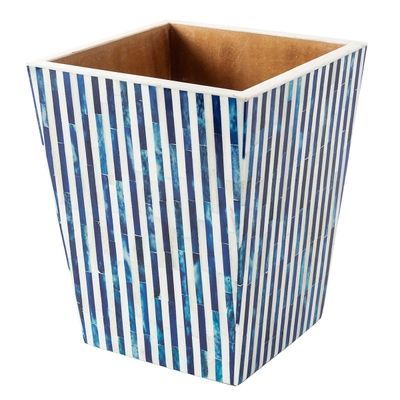 Blue Stripe Bone Inlay Wastebasket | Annie Selke added by Carol Matula