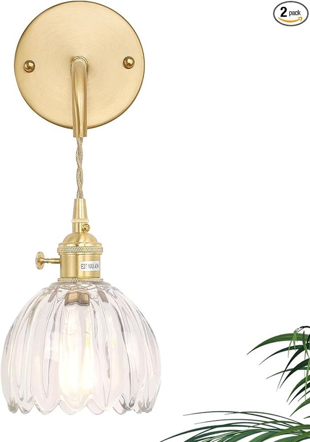 Vintage 1-Light Wall Sconces Clear Tulip Shade Pattern Glass Adjustable Chain Retro Gold Wall Mounted Light, Wall Lamp Fixtures Decor for Bedside Bedroom Indoor Doorway added by KATHERINE ECK