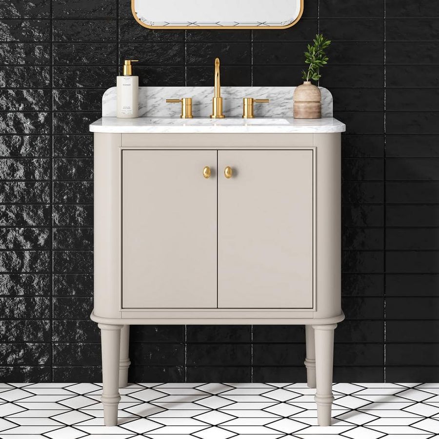 Home Decorators Collection Collette 30 in. Single Sink Greige Bath Vanity with White Carrara Marble Top (Assembled) 23016-VS30-MG - The Home Depot added by Caitlyn Fitzpatrick