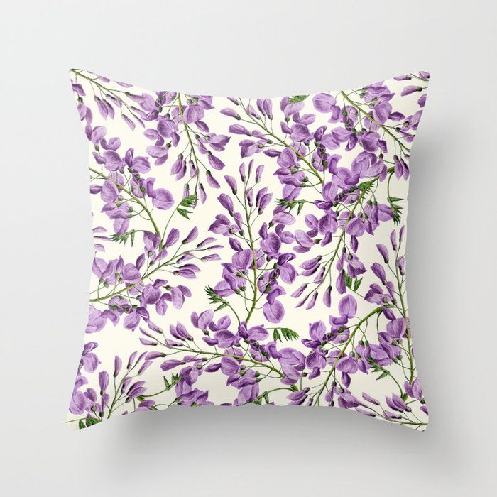Boho forest green lavender lilac wisteria floral pattern Throw Pillow by Pink Water added by Cristina Torres