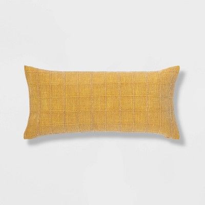 Oversized Woven Washed Windowpane Lumbar Throw Pillow Yellow - Threshold™ added by Spoak Member