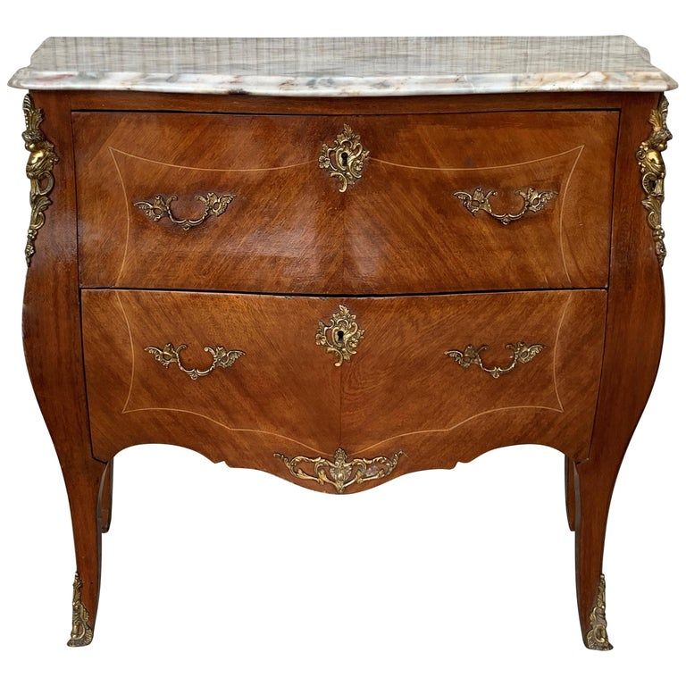 20th Century French Louis XV Marble-Top Bombe Chest or Commode with Two Drawers added by Elena Reineri