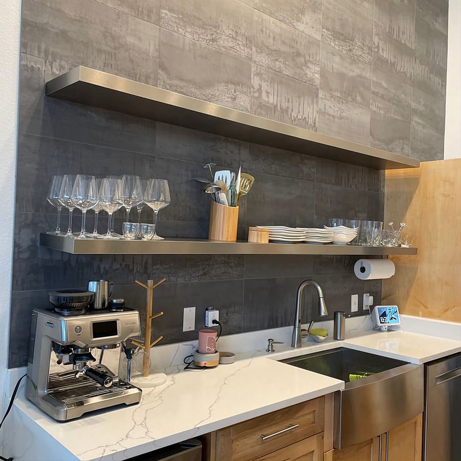 Custom Modern Stainless Steel Floating Shelf,kitchen metal shelves( Laminated with 0'8 mm solid hairline stainless) added by HELEN SALGADO