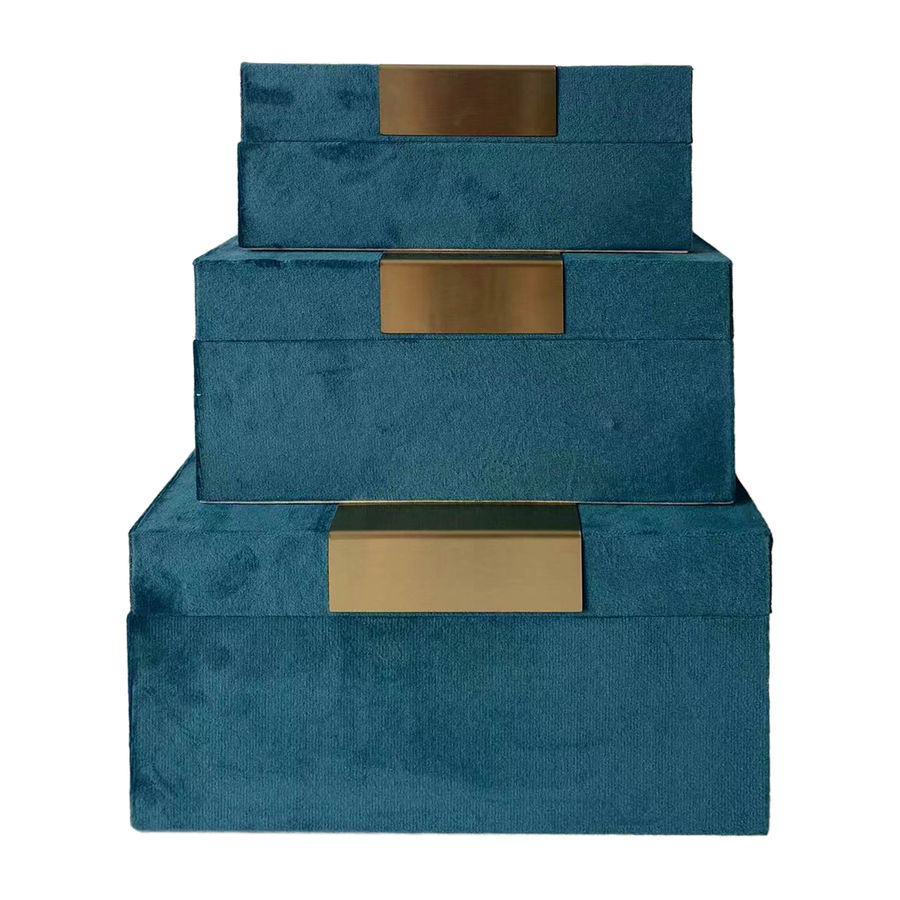 Everly Quinn Modern Glam Decorative Storage Boxes Teal Green and Gold Velvet Wooden Boxes - 9" x 7" x 5 | Wayfair added by Caitlin Ackerman
