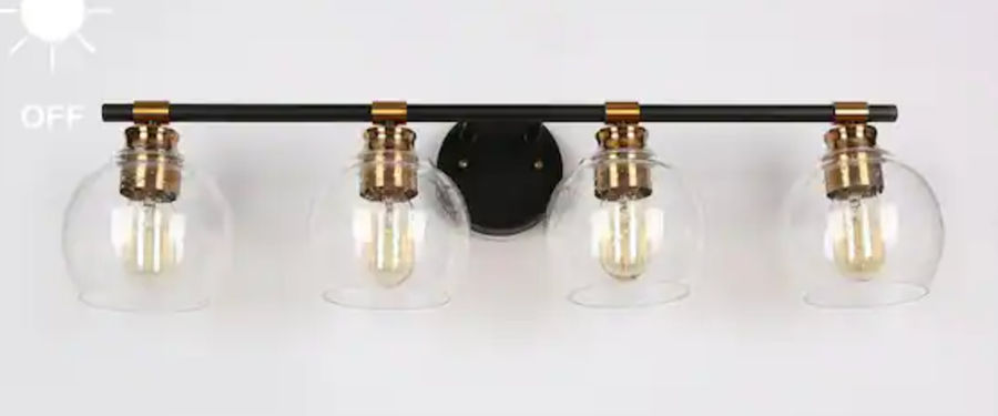 Zevni 30 in. 4-Light Brass Modern Bathroom Vanity Light, Globe Seeded Glass Bath Lighting, Black Wall Sconce for Powder Rooms Z-G7Z2QUFB-4543 - The Home Depot added by Marie Taylor