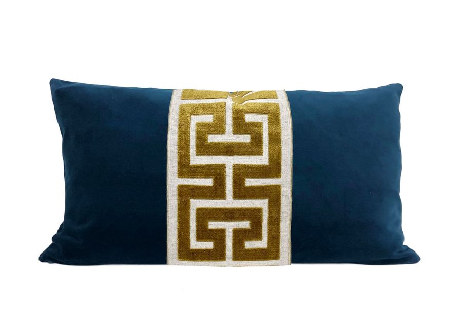 14" x 19" - Navy Velvet Lumbar Pillow w/ Greek Key Band added by Tiffany Echols