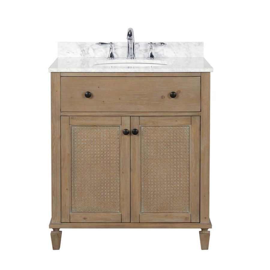 Ari Kitchen and Bath Annie 30 in. Bath Vanity in Weathered Fir with Marble Vanity Top in Carrara White with White Basin AKB-ANNIE-30-WEATHFIR - The Home Depot added by Olivia Otte