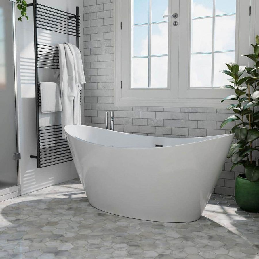 Empava 67 in. Luxury Freestanding Bathtub Stand Alone Flatbottom Acrylic Soaking SPA Tub Modern Style in White EMPV-FT1518 - The Home Depot added by Jayme Weaver