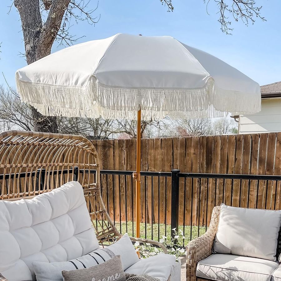 AMMSUN 7ft Patio Umbrella with Fringe Outdoor Tassel Umbrella UPF50+ added by Ashley Wakefield