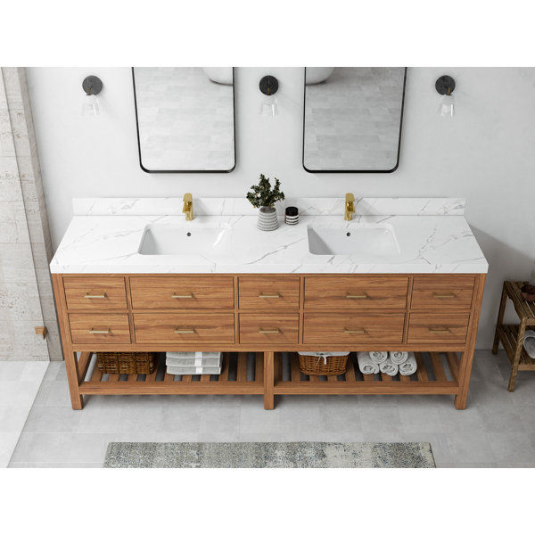 Parker Teak 84'' Free Standing Double Bathroom Vanity with Quartz Top added by Alyssa Gillespie