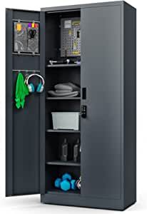 METALTIGER Metal Storage Cabinet - Digital Lock Multifunctional Garage Storage Closet with Doors, Adjustable Shelf Height and Leg Levelers, Includes Pegboard and Accessories (Dark Gray) added by Spoak Member