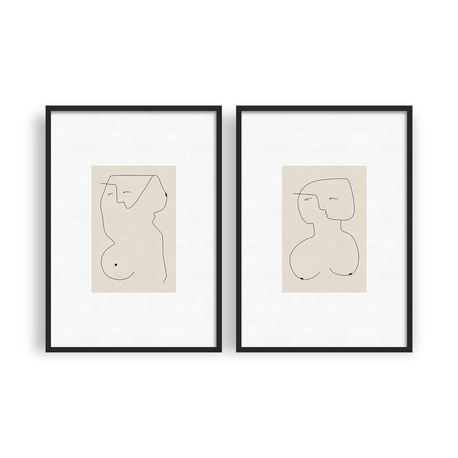 Abstract Nude Woman Set of 2 Printable Art, Beige Black Drawing, Modern Wall Decor, Minimalist Art, Scandinavian Poster, Female Line Art added by Spoak Member