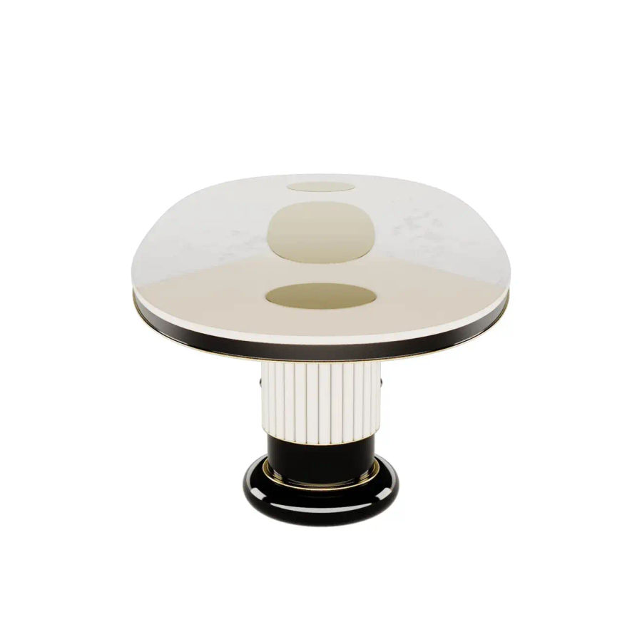 Modern Oval Dining Table Black and White Top, Gold Stainless Steel Details added by Spoak Member