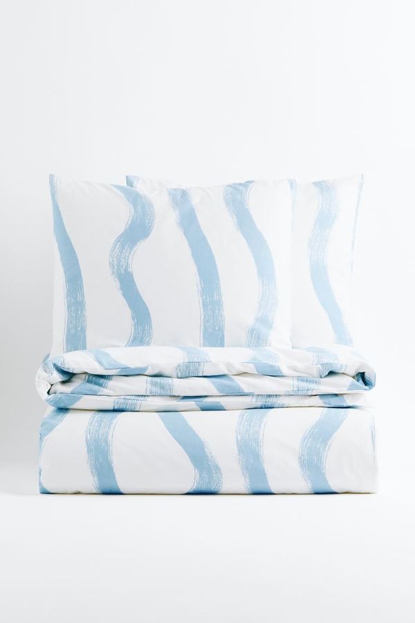 Patterned Cotton King/Queen Duvet Cover Set - Light blue - Home All | H&M US added by Olga Dragieva